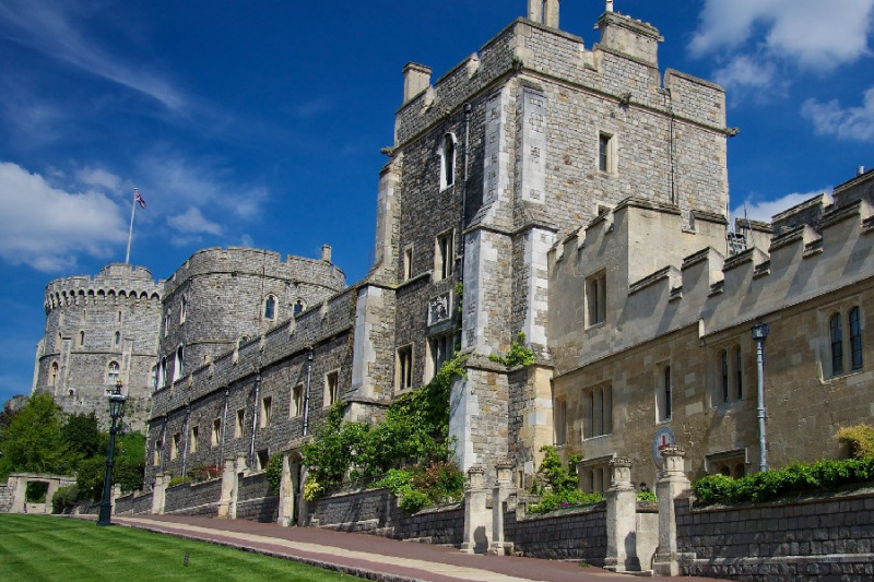 The steep paved path leading to the entrance of Windsor Castle