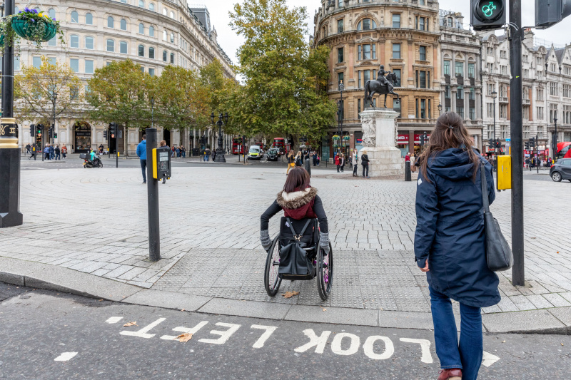 A person in a wheelchair explores central London