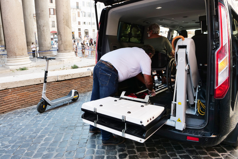 The accessible van is equipped with a wheelchair lift