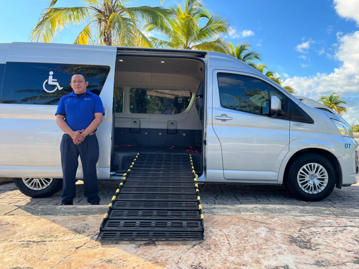 The accessible van has a wheelchair ramp on its side