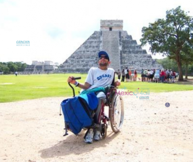 A wheelchair user explores Chichen Itza