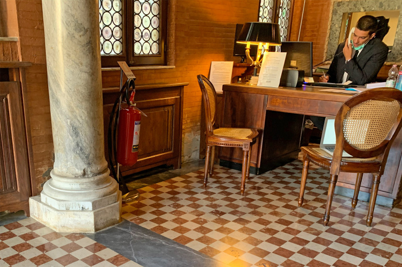 Front desk positioned at an accessible height