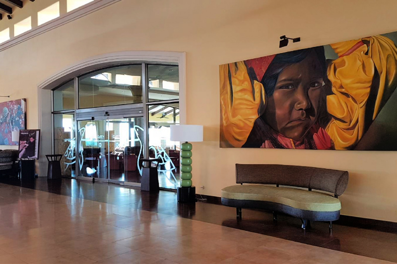 Hotel lobby with double doors