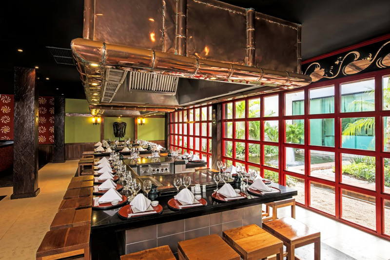 Hotel dining area with garden view