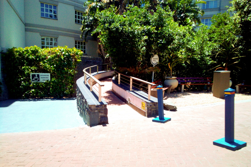 Accessible parking and ramped pathway