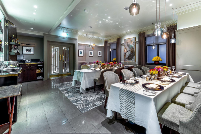 Dining room with table settings