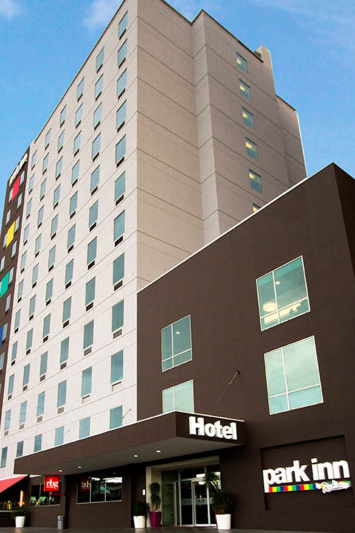 Hotel entrance with wide double doors