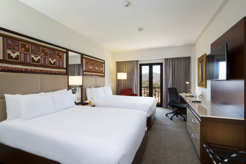 The rooms at the Hilton Garden Inn Cusco feature decorations inspired by Aztec design