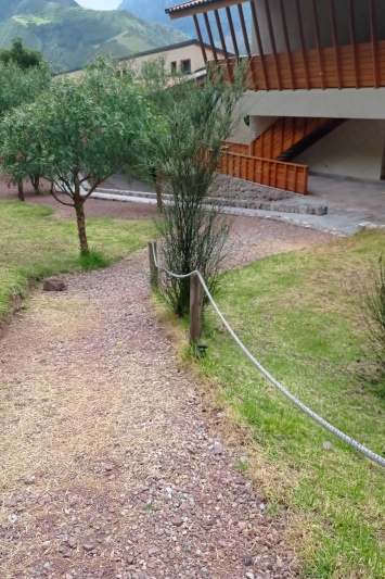 The pathway from the parking lot to the hotel