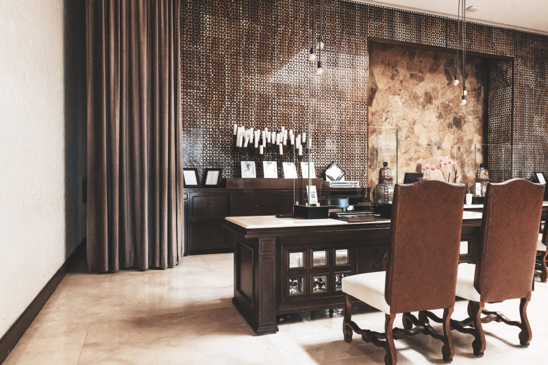 The hotel lobby