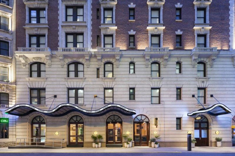 Hotel entrance doors and a ramp