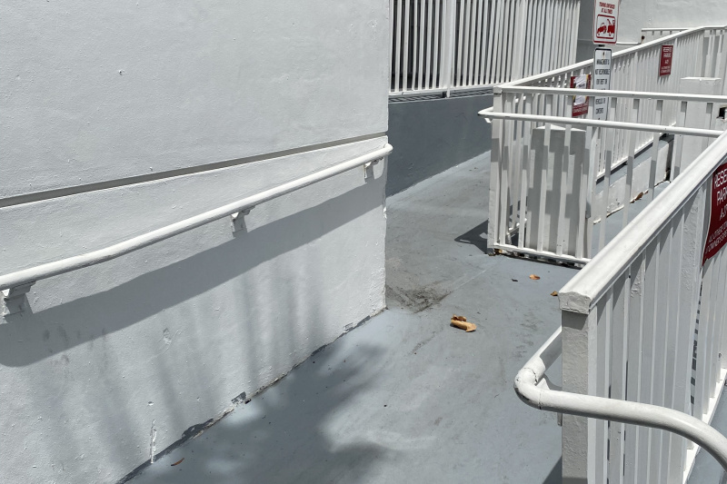 The ramp from the car park to the hotel entrance