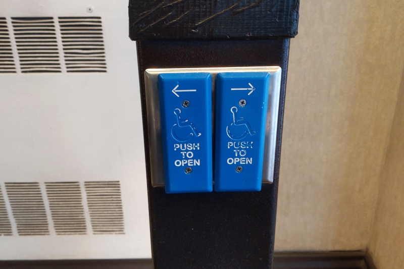 Entrance with handicap push button.