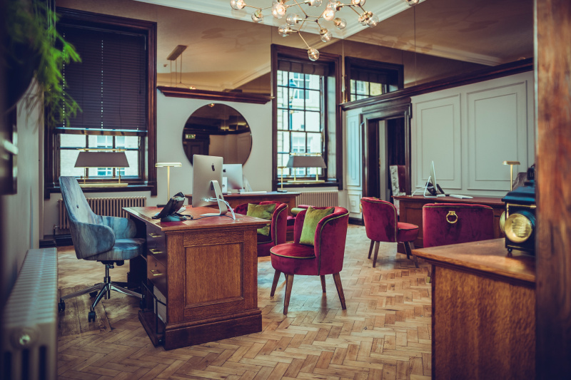 The hotel lobby