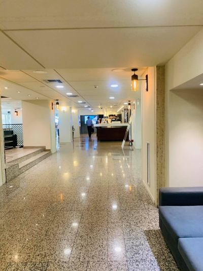 Lobby and wide hallway.