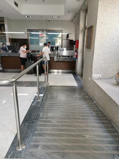A ramp leads to the lobby