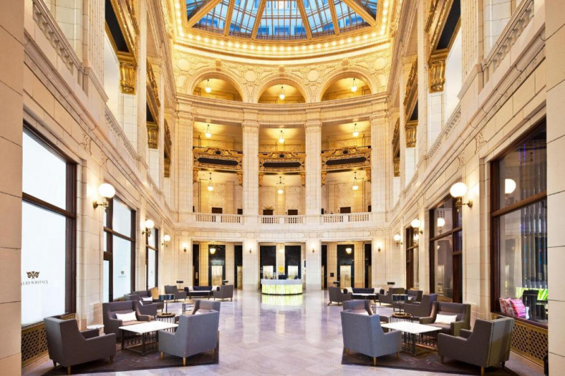 Old-school atrium that houses the hotel