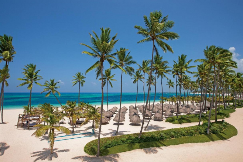 The resort's white sand beach