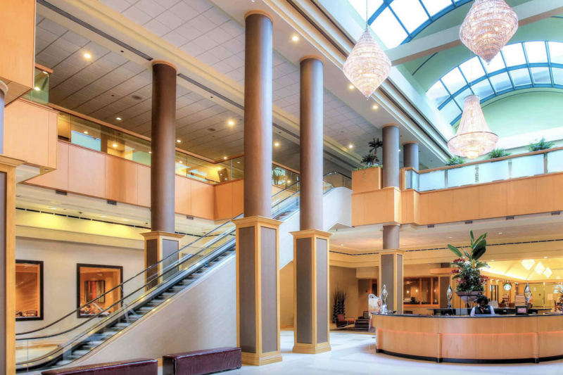 The hotel lobby