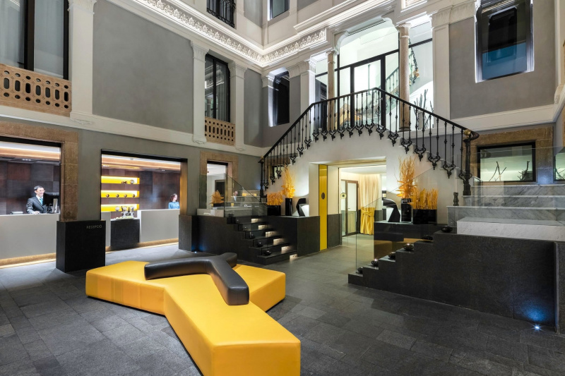 The modern hotel lobby