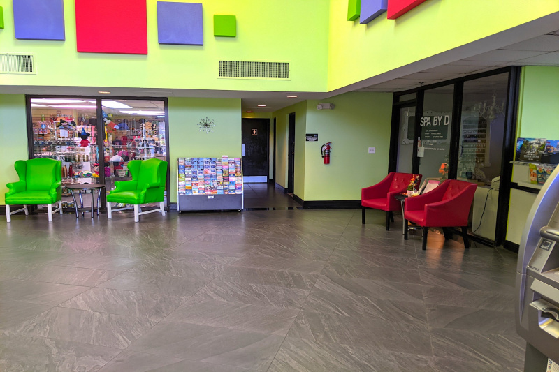 The hotel lobby