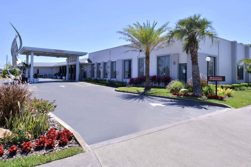The entrance to the hotel car park