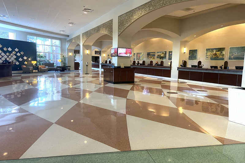 The hotel lobby