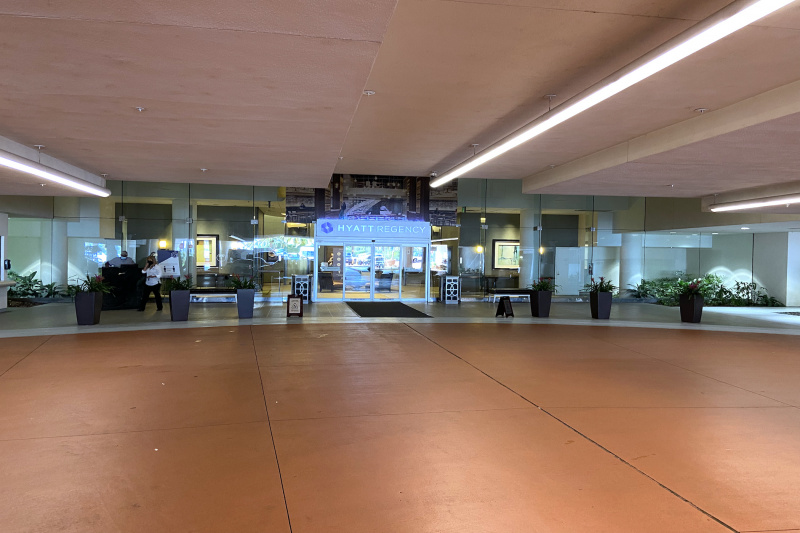 Hotel entrance with automatic doors
