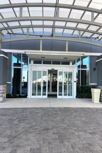 Hotel entrance with automatic doors