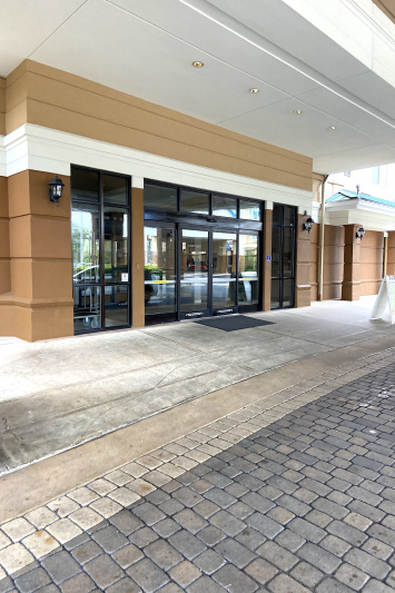 Hotel entrance with automatic doors