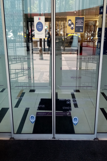 Hotel entrance with automatic glass doors