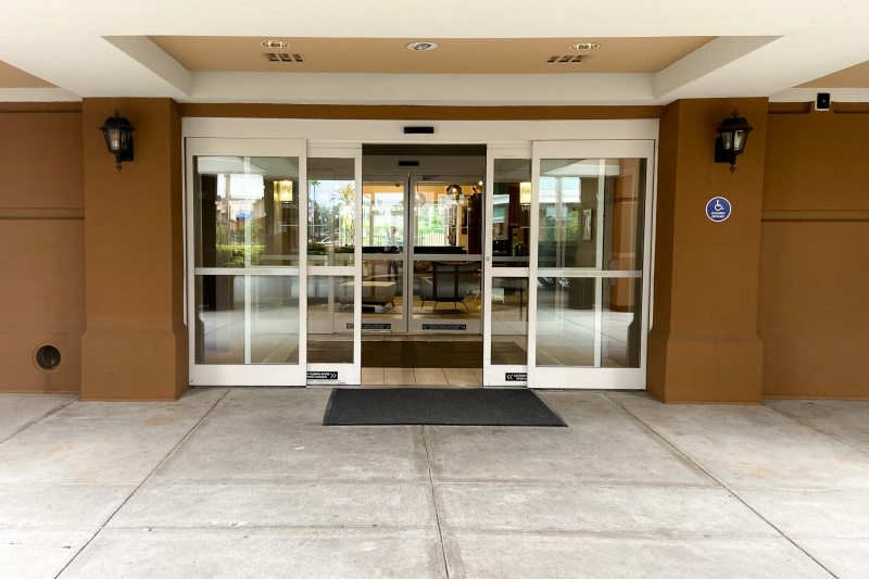 The main entrance to the hotel
