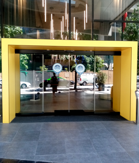 Hotel entrance with glass doors