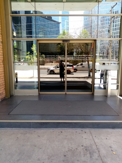 Hotel entrance with glass automatic doors