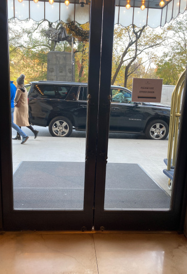 Hotel entrance with glass doors