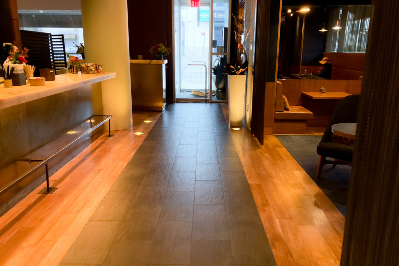 The hotel lobby