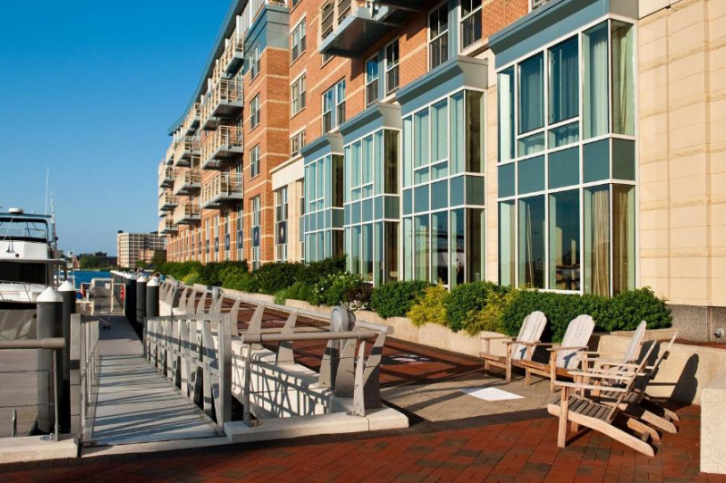 Hotel building overlooking the harbor