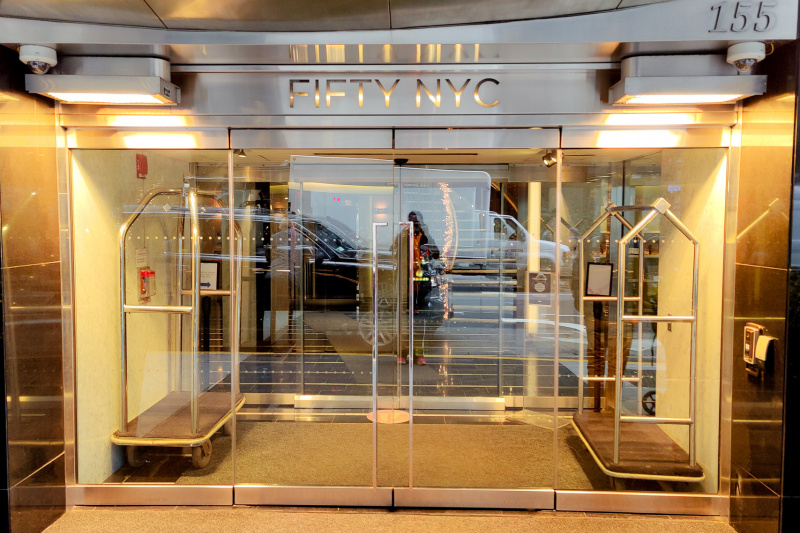 Hotel entrance with glass doors