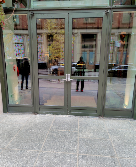 Hotel entrance with glass double doors