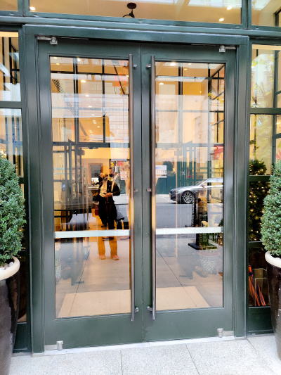 Hotel entrance with glass double doors