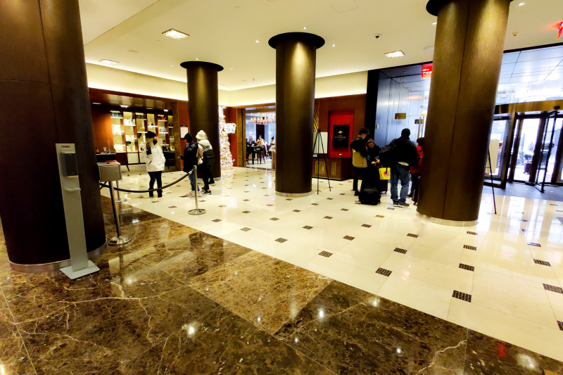 The hotel lobby