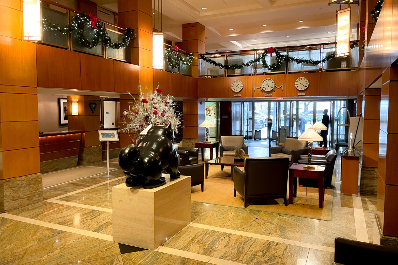 The hotel lobby