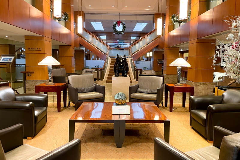 The hotel lobby
