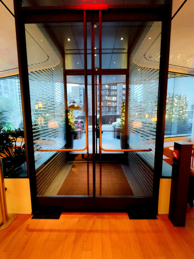 Hotel entrance with glass doors