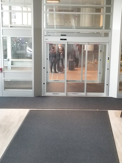 Hotel entrance with automatic glass doors