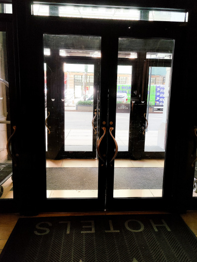 Hotel entrance with double doors