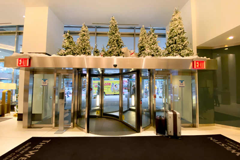 Hotel entrance with revolving doors