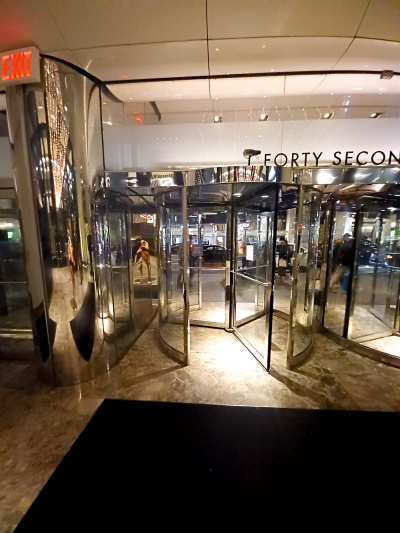 Step-free hotel entrance with 2 revolving doors