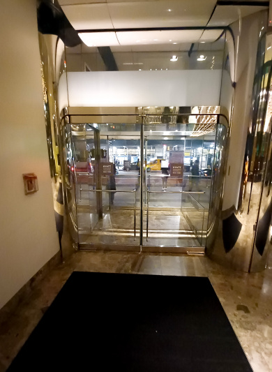 Accessible entrance with wide glass doors
