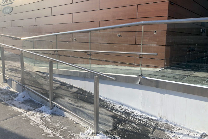 Entrance ramp with handrail